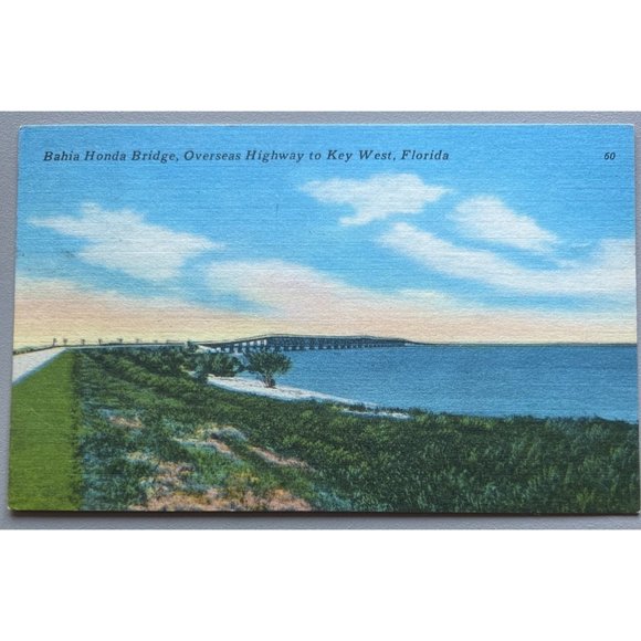 Bahia Honda Bridge Overseas Highway Key West Florida Postcard Vintage Souvenir - Picture 1 of 2